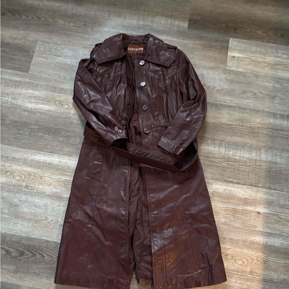 vintage women’s burgundy leather trench coat